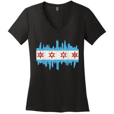 Chicago House Music Vintage Chicago Flag Women's V-Neck T-Shirt