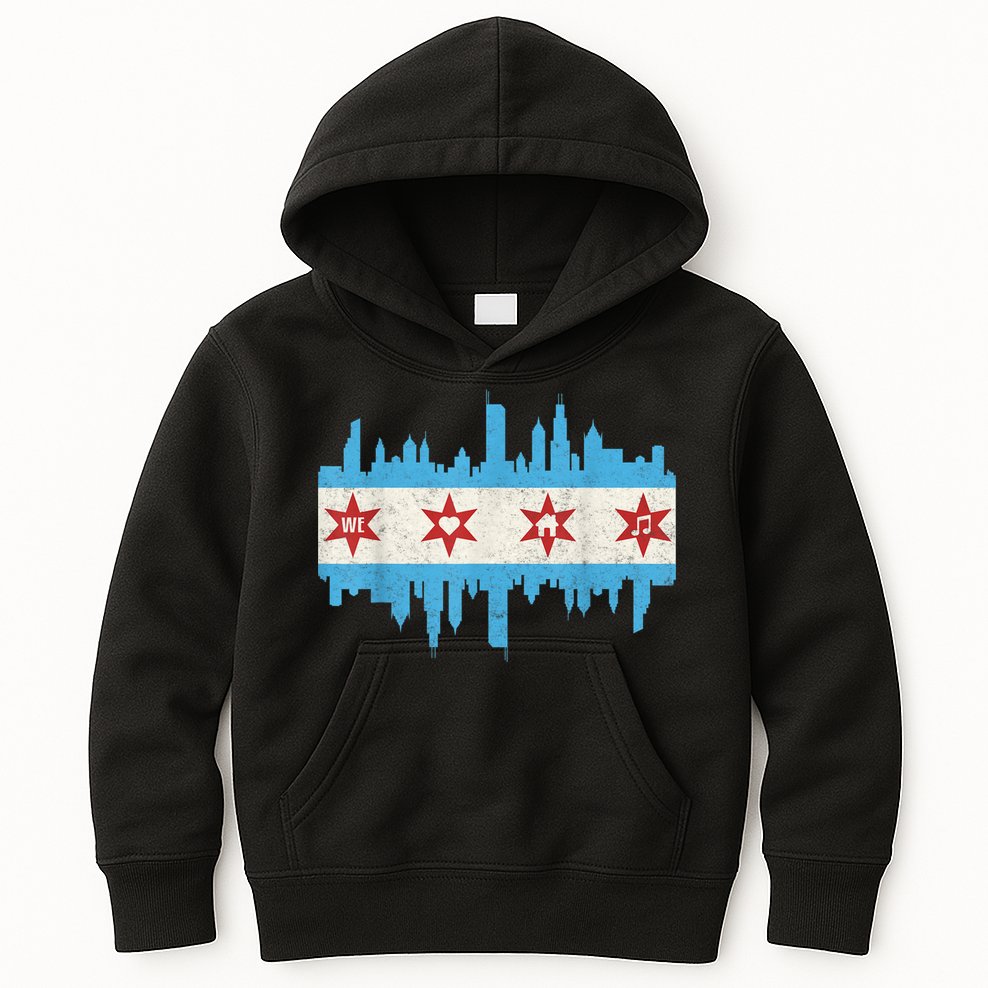 Chicago House Music Vintage Chicago Flag Kids Hoodie