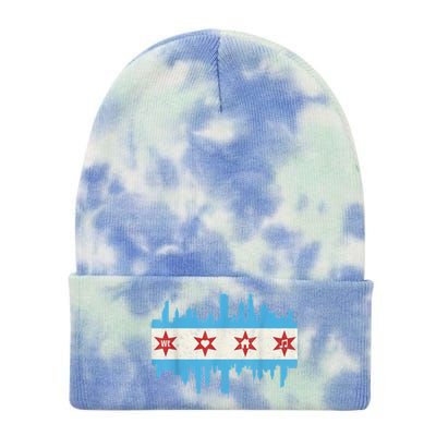 Chicago House Music Vintage Chicago Flag Tie Dye 12in Knit Beanie