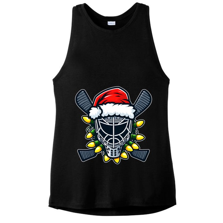 Christmas Hockey Mask Santa Hat Xmas Lights Matching Family Gift Ladies PosiCharge Tri-Blend Wicking Tank