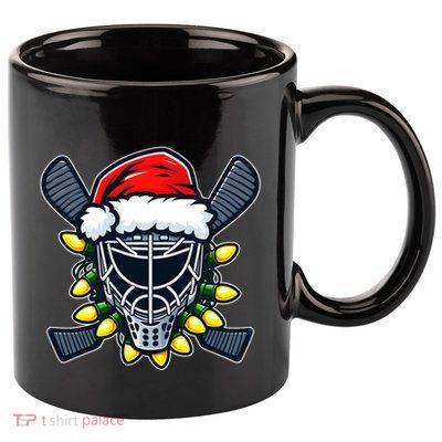 Christmas Hockey Mask Santa Hat Xmas Lights Matching Family Gift 11oz C Handle Ceramic Mug