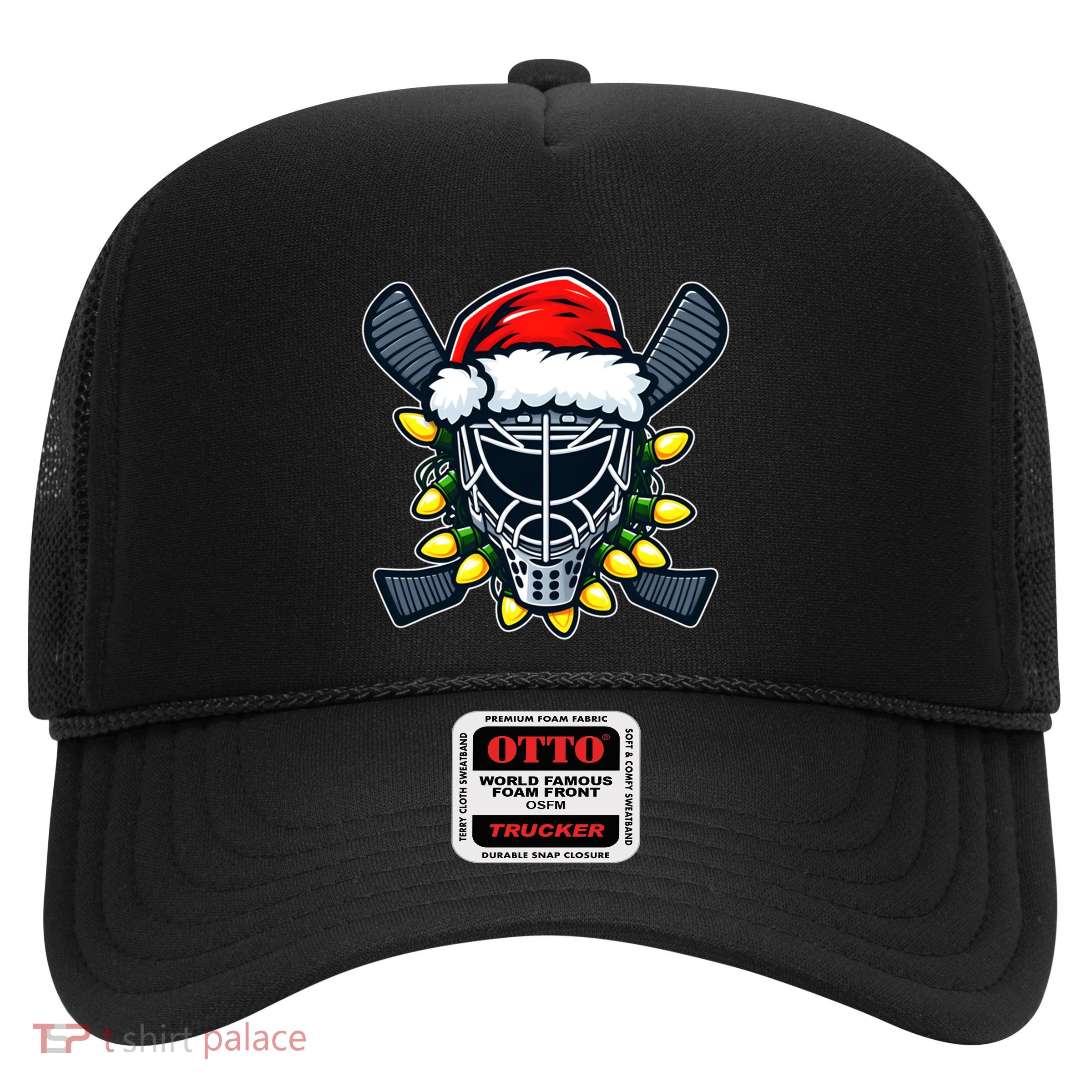 Christmas Hockey Mask Santa Hat Xmas Lights Matching Family Gift Trucker Hat