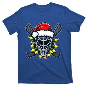 Christmas Hockey Mask Santa Hat Xmas Lights Matching Family Gift T-Shirt