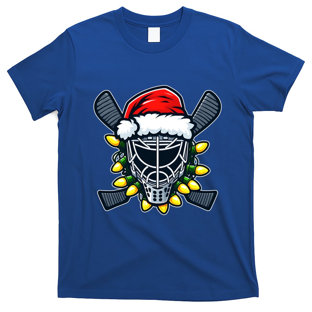 Christmas Hockey Mask Santa Hat Xmas Lights Matching Family Gift T-Shirt