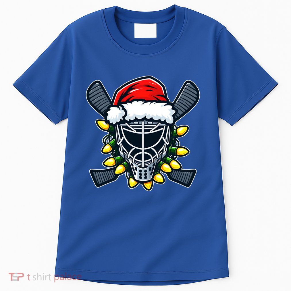 Christmas Hockey Mask Santa Hat Xmas Lights Matching Family Gift Tall T-Shirt