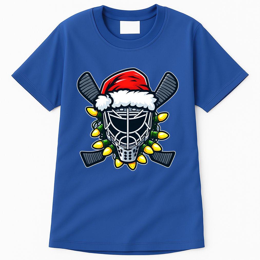 Christmas Hockey Mask Santa Hat Xmas Lights Matching Family Gift Tall T-Shirt