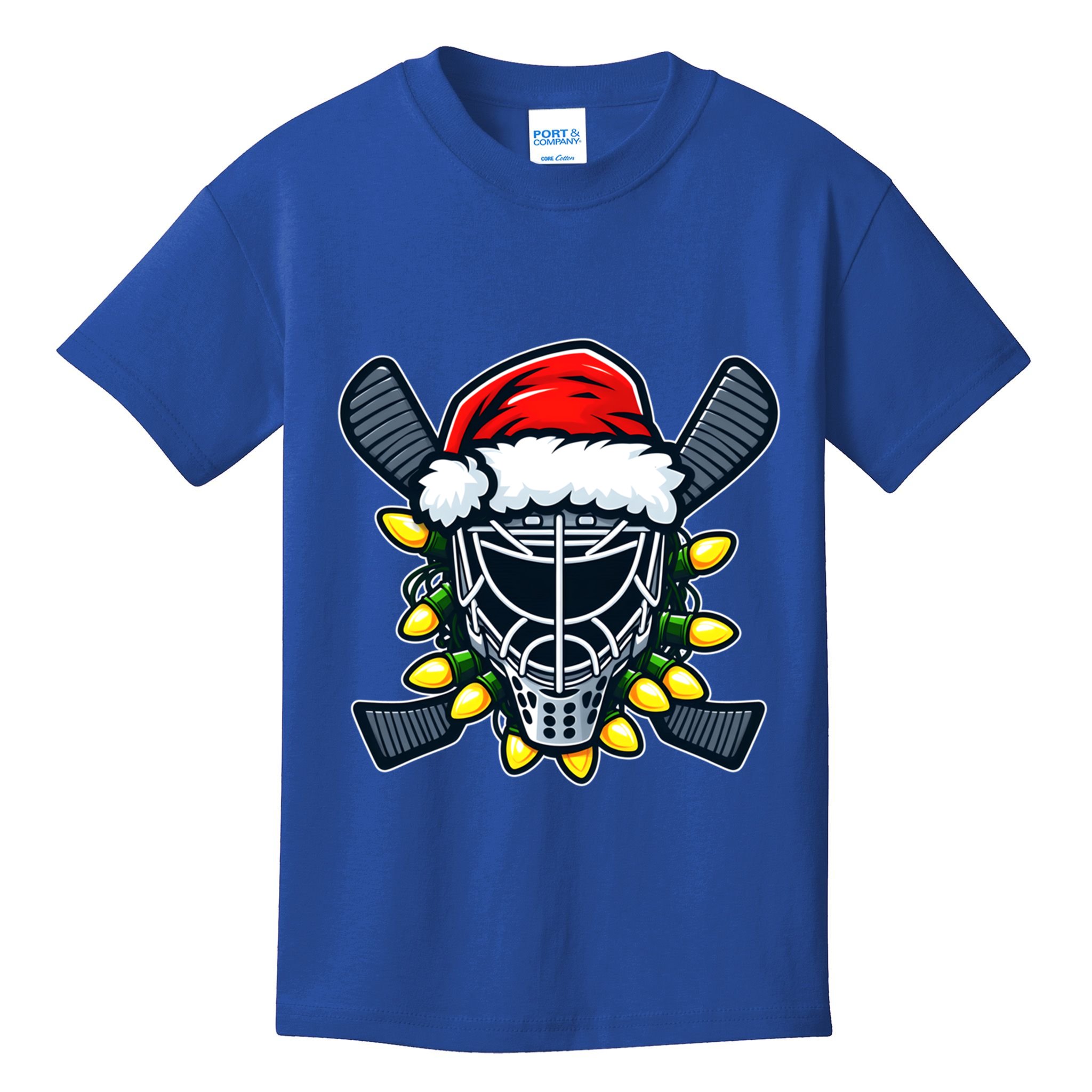 Christmas Hockey Mask Santa Hat Xmas Lights Matching Family Gift Kids T-Shirt