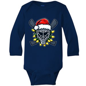 Christmas Hockey Mask Santa Hat Xmas Lights Matching Family Gift Baby Long Sleeve Bodysuit