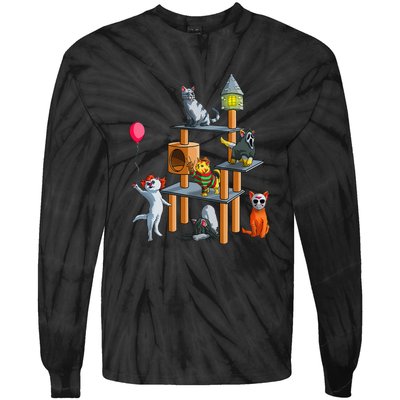 Cat Horror Movies Cute Halloween For Cat Kitty Tie-Dye Long Sleeve Shirt