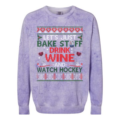 Christmas Hockey Moms Wine Baking Holiday Ugly Gift Colorblast Crewneck Sweatshirt