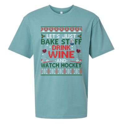 Christmas Hockey Moms Wine Baking Holiday Ugly Gift Sueded Cloud Jersey T-Shirt