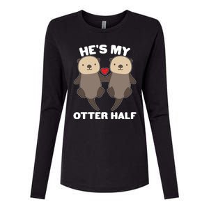 Cute He's My Otter Half Matching Couples Shirts Womens Cotton Relaxed Long Sleeve T-Shirt