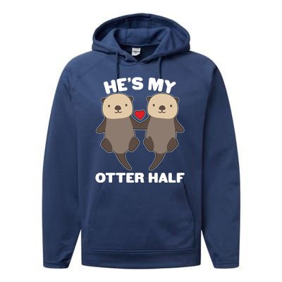 Cute He's My Otter Half Matching Couples Shirts Performance Fleece Hoodie