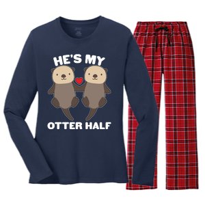 Cute He's My Otter Half Matching Couples Shirts Women's Long Sleeve Flannel Pajama Set 