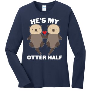 Cute He's My Otter Half Matching Couples Shirts Ladies Long Sleeve Shirt