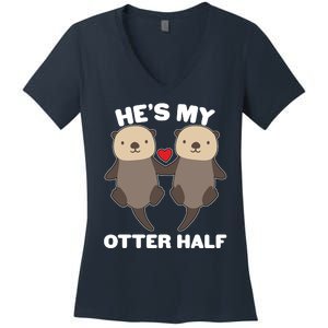 Cute He's My Otter Half Matching Couples Shirts Women's V-Neck T-Shirt