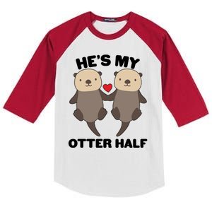 Cute He's My Otter Half Matching Couples Shirts Kids Colorblock Raglan Jersey