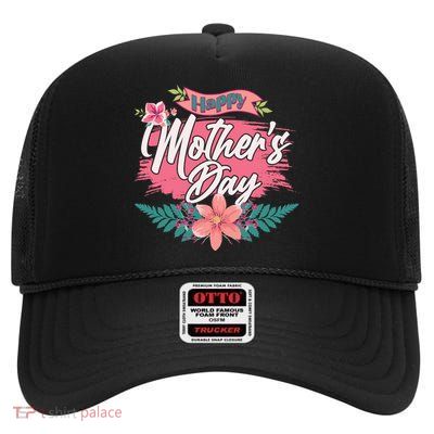 Cute Happy Mother's Day High Crown Mesh Back Trucker Hat