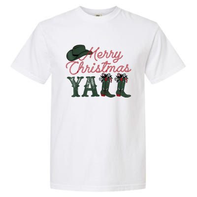 Cowboy Hat Merry Christmas YaLl Boots Cowgirl Xmas Western Garment-Dyed Heavyweight T-Shirt