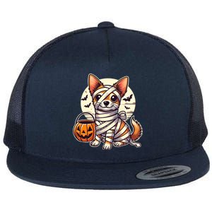 Chihuahua Halloween Mummy Cute Chihuahua Funny Gift Flat Bill Trucker Hat