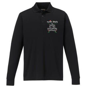 Cozy Holiday Movie Time Festive Family Matching Performance Long Sleeve Polo