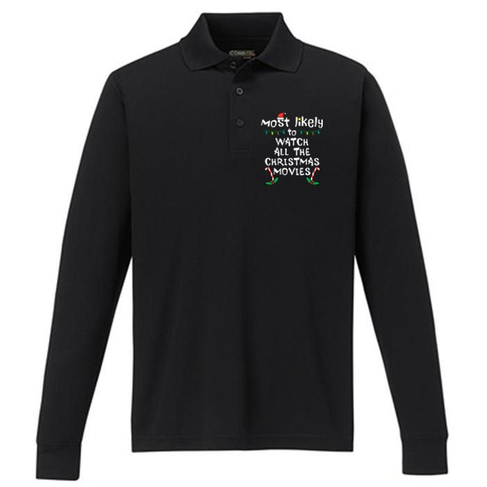 Cozy Holiday Movie Time Festive Family Matching Performance Long Sleeve Polo