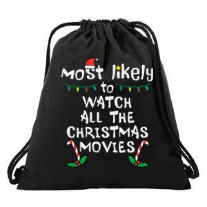 Cozy Holiday Movie Time Festive Family Matching Drawstring Bag