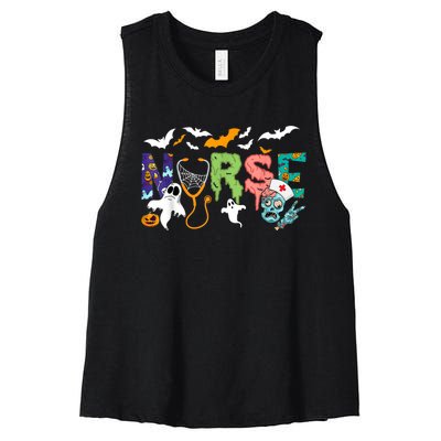 Cute Halloween Nurse Tees Nursing Zombie Halloween Women's Racerback Cropped Tank