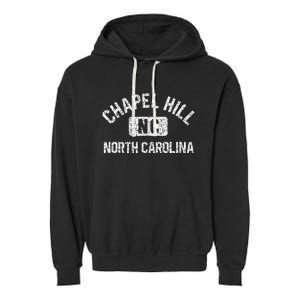 Chapel Hill NC North Carolina Gym Style Distress White Print Garment-Dyed Fleece Hoodie