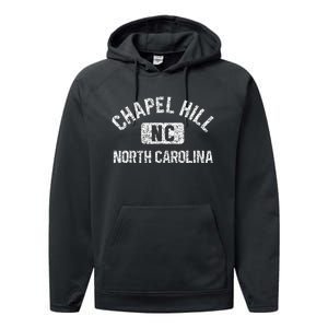 Chapel Hill NC North Carolina Gym Style Distress White Print Performance Fleece Hoodie