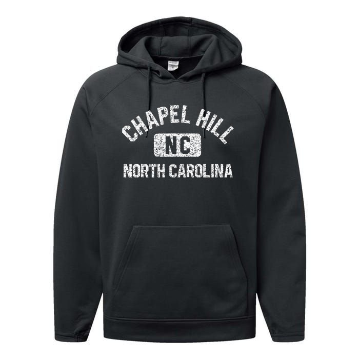 Chapel Hill NC North Carolina Gym Style Distress White Print Performance Fleece Hoodie