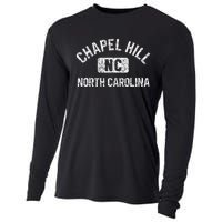 Chapel Hill NC North Carolina Gym Style Distress White Print Cooling Performance Long Sleeve Crew