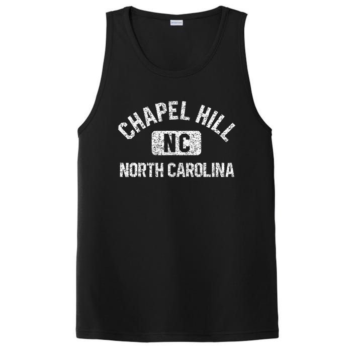 Chapel Hill NC North Carolina Gym Style Distress White Print PosiCharge Competitor Tank