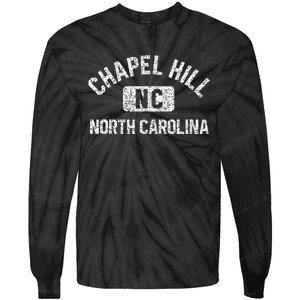 Chapel Hill NC North Carolina Gym Style Distress White Print Tie-Dye Long Sleeve Shirt