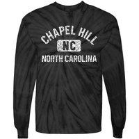 Chapel Hill NC North Carolina Gym Style Distress White Print Tie-Dye Long Sleeve Shirt