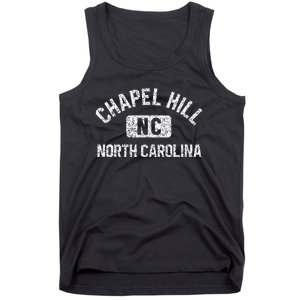 Chapel Hill NC North Carolina Gym Style Distress White Print Tank Top