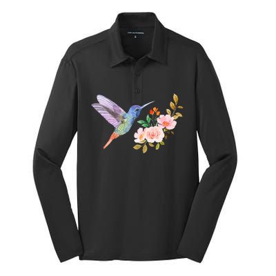 Cute Hummingbird Nectar Flower Outfit Love Birds Silk Touch Performance Long Sleeve Polo