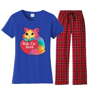 Cat Heart Nah Im Good Anti Valentines Day Single Awareness Gift Women's Flannel Pajama Set