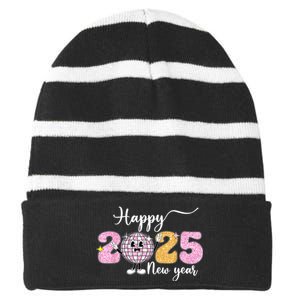 Cute Happy New Year 2025 Party Family Matching Gift Striped Beanie with Solid Band