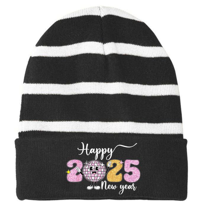 Cute Happy New Year 2025 Party Family Matching Gift Striped Beanie with Solid Band