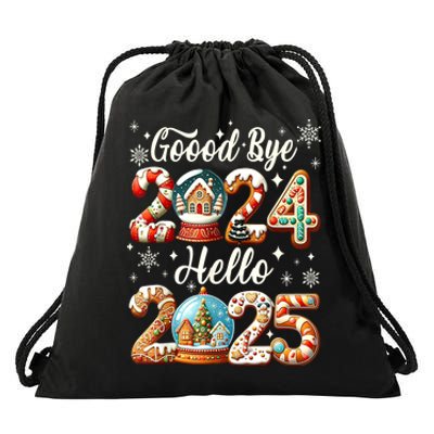 Christmas Happy New Years Eve Goodbye 2024 Hello 2025 Xmas Gift Drawstring Bag