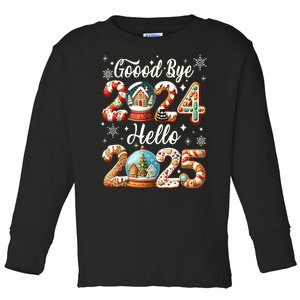 Christmas Happy New Years Eve Goodbye 2024 Hello 2025 Xmas Gift Toddler Long Sleeve Shirt