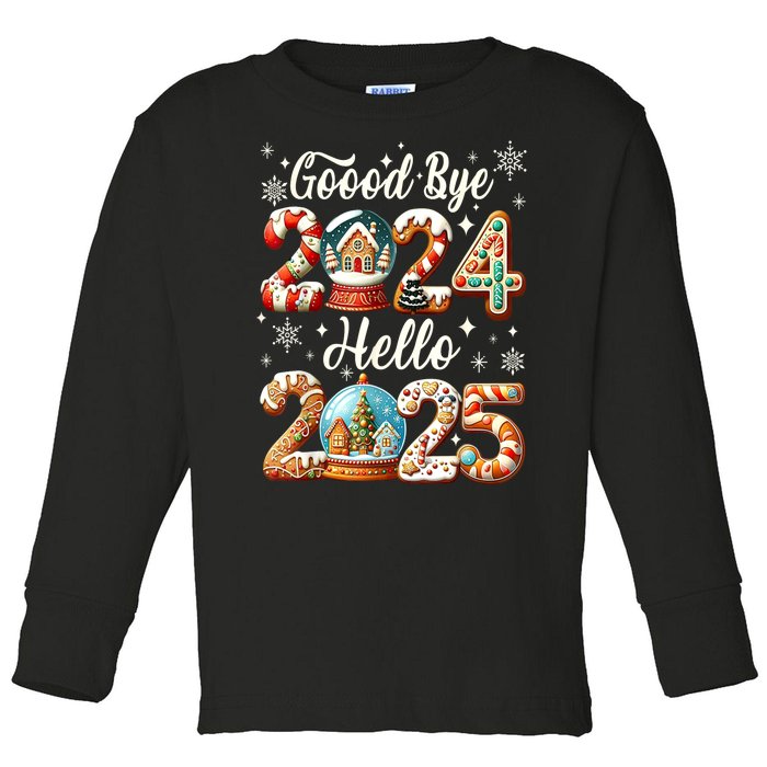 Christmas Happy New Years Eve Goodbye 2024 Hello 2025 Xmas Gift Toddler Long Sleeve Shirt