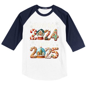 Christmas Happy New Years Eve Goodbye 2024 Hello 2025 Xmas Gift Baseball Sleeve Shirt