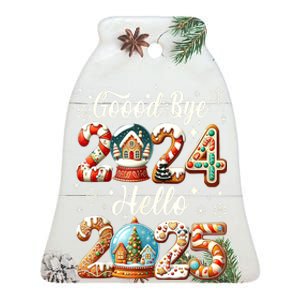 Christmas Happy New Years Eve Goodbye 2024 Hello 2025 Xmas Gift Ceramic Bell Ornament