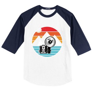 Camping Hiking Nature Retro Photographer Camera Camera Gift Baseball Sleeve Shirt