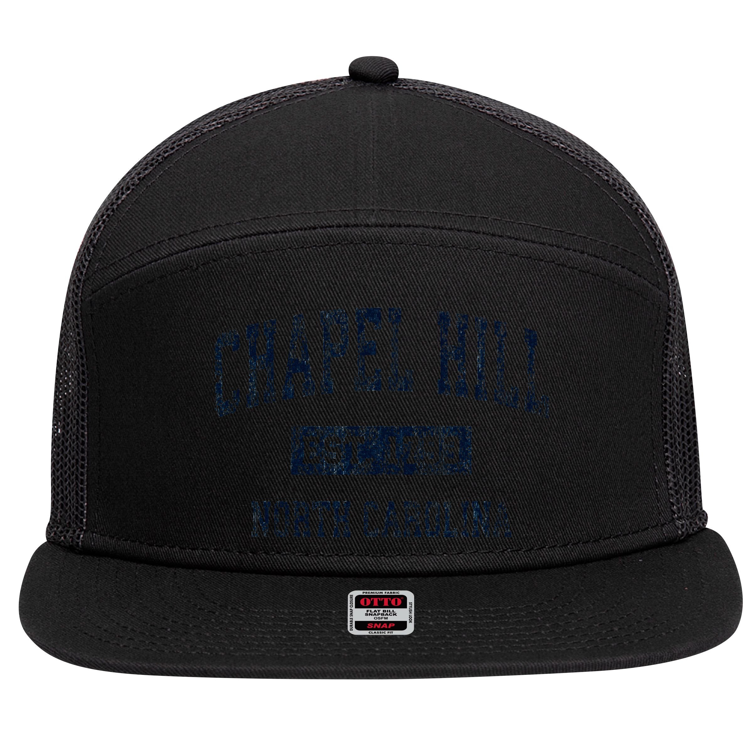 Chapel Hill North Carolina NC Vintage Sports Design Navy  7 Panel Mesh Trucker Snapback Hat