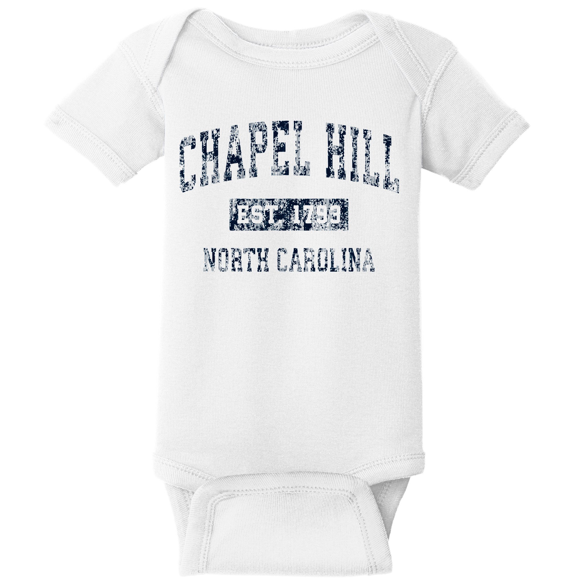 Chapel Hill North Carolina NC Vintage Sports Design Navy  Baby Bodysuit