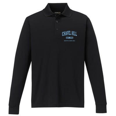 Chapel Hill North Carolina NC Vintage State Athletic Style Performance Long Sleeve Polo