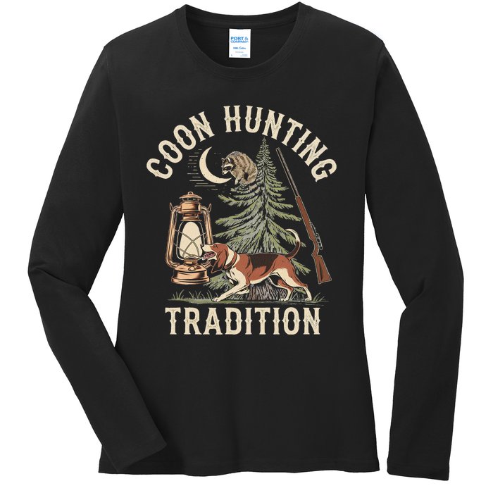 Coon Hunting Night – Patriotic Design For Coon Hunters Ladies Long Sleeve Shirt